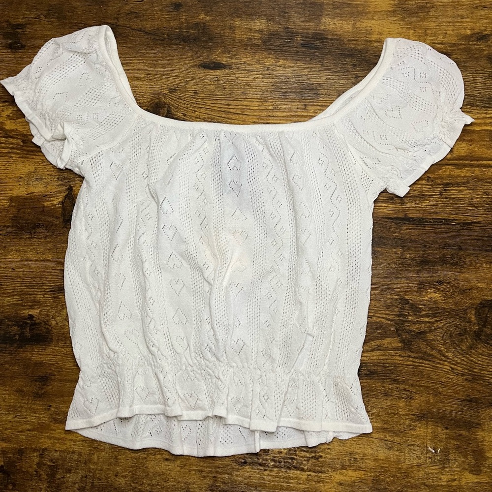 Bebe Vintage Off the Shoulder Cropped Top